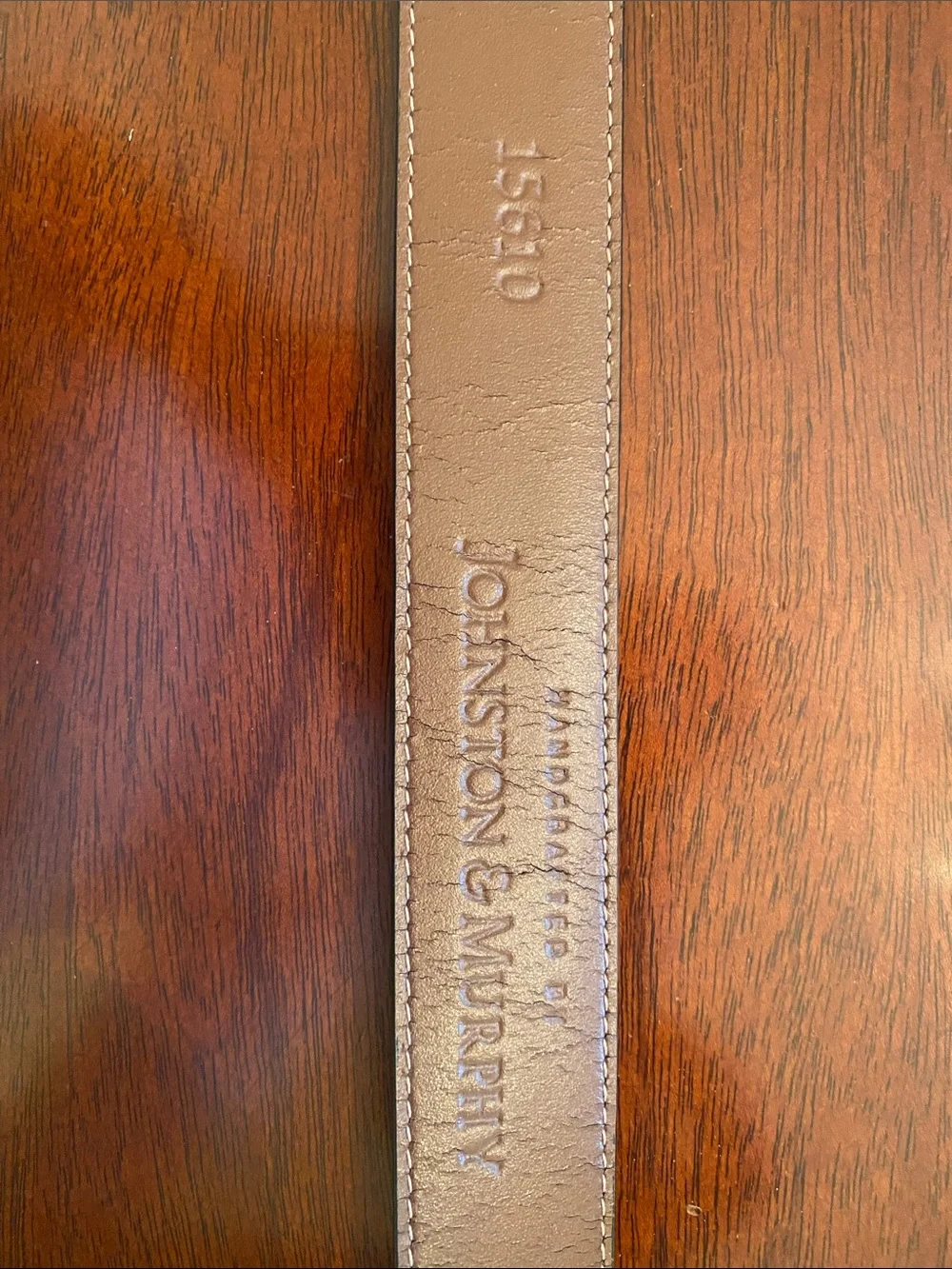 Johnston & Murphy Leather Belt with Decorative Etched Metal Buckle, Keeper & Tip